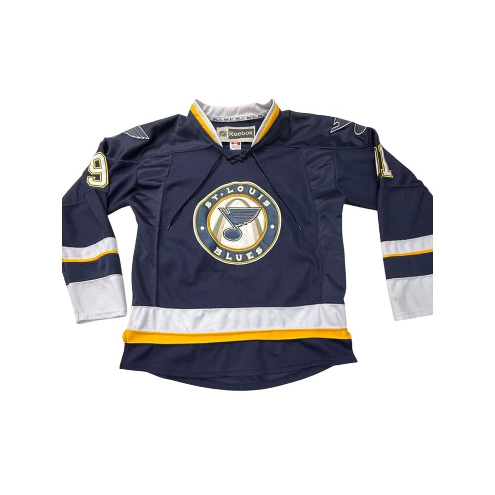 Vintage NHL Reebok Navy St. Louis Blues Embroidered Logo Size 50 Hockey Jersey